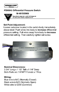 Thumbnail of document Manual - PSW845-1 OEM Mechanical Differential pressure Switch
